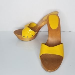 bebe Slip-On Wooden and Leather Riveted Mule